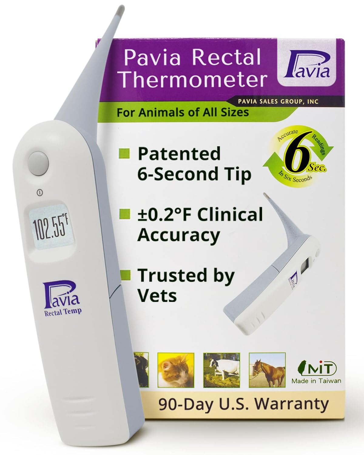 Pavia Rectal Temp Veterinary Thermometer for Quick Accurate Readings