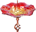 Glass Bird Bath for Outdoors with Metal Stake - Decorative Red