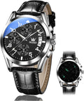 OLEVS Men's Chronograph Quartz Watch - Leather Strap, Day Date
