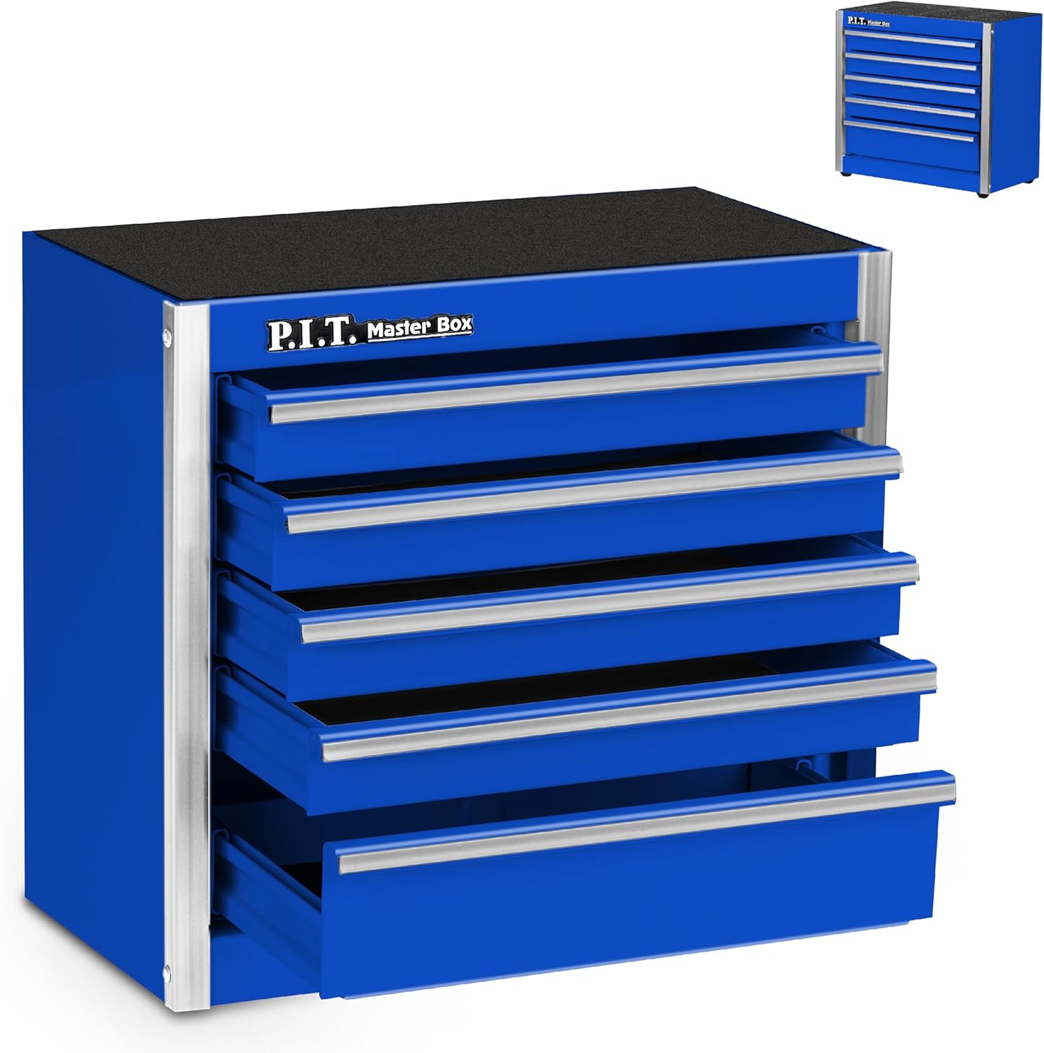 P.I.T. Mini Blue Tool Box - Portable 5-Drawer Steel Storage