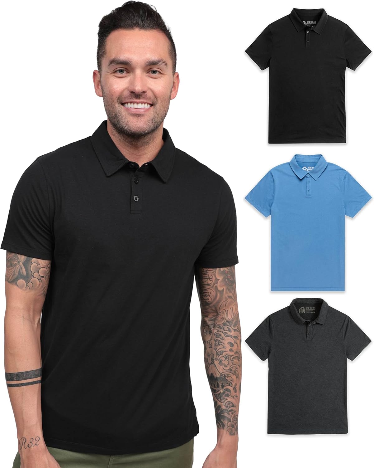 INTO THE AM Polo Shirts for Men - Stylish Slim Fit Collared Tops