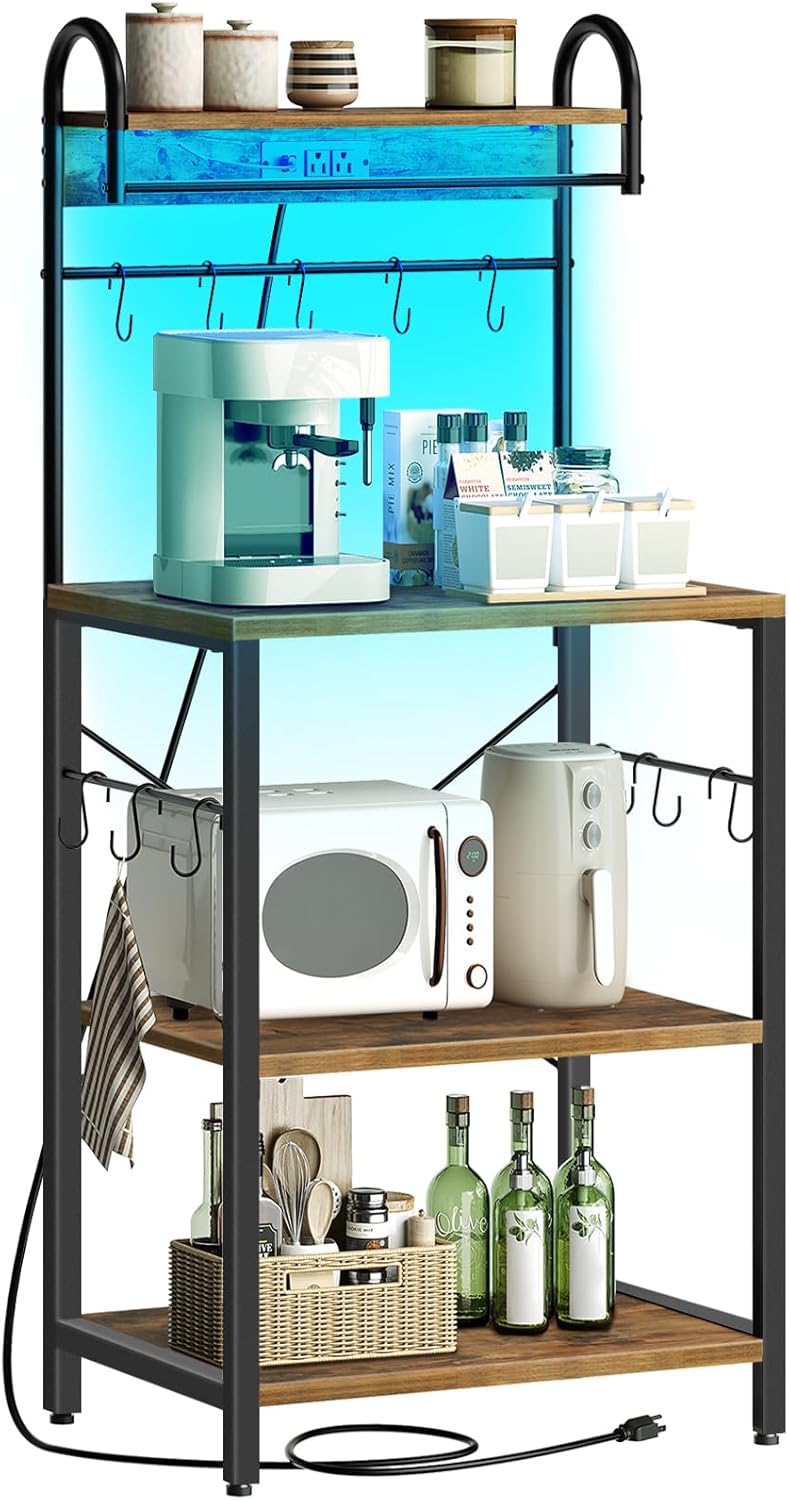 4-Tier Baker's Rack: Kitchen Organizer with Power Outlets