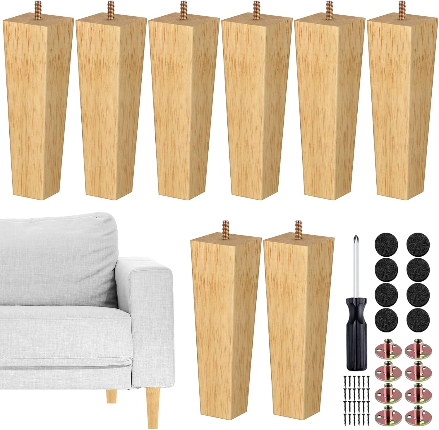 TURSTIN Set of 8 Solid Wood Couch Legs for Stylish Furniture