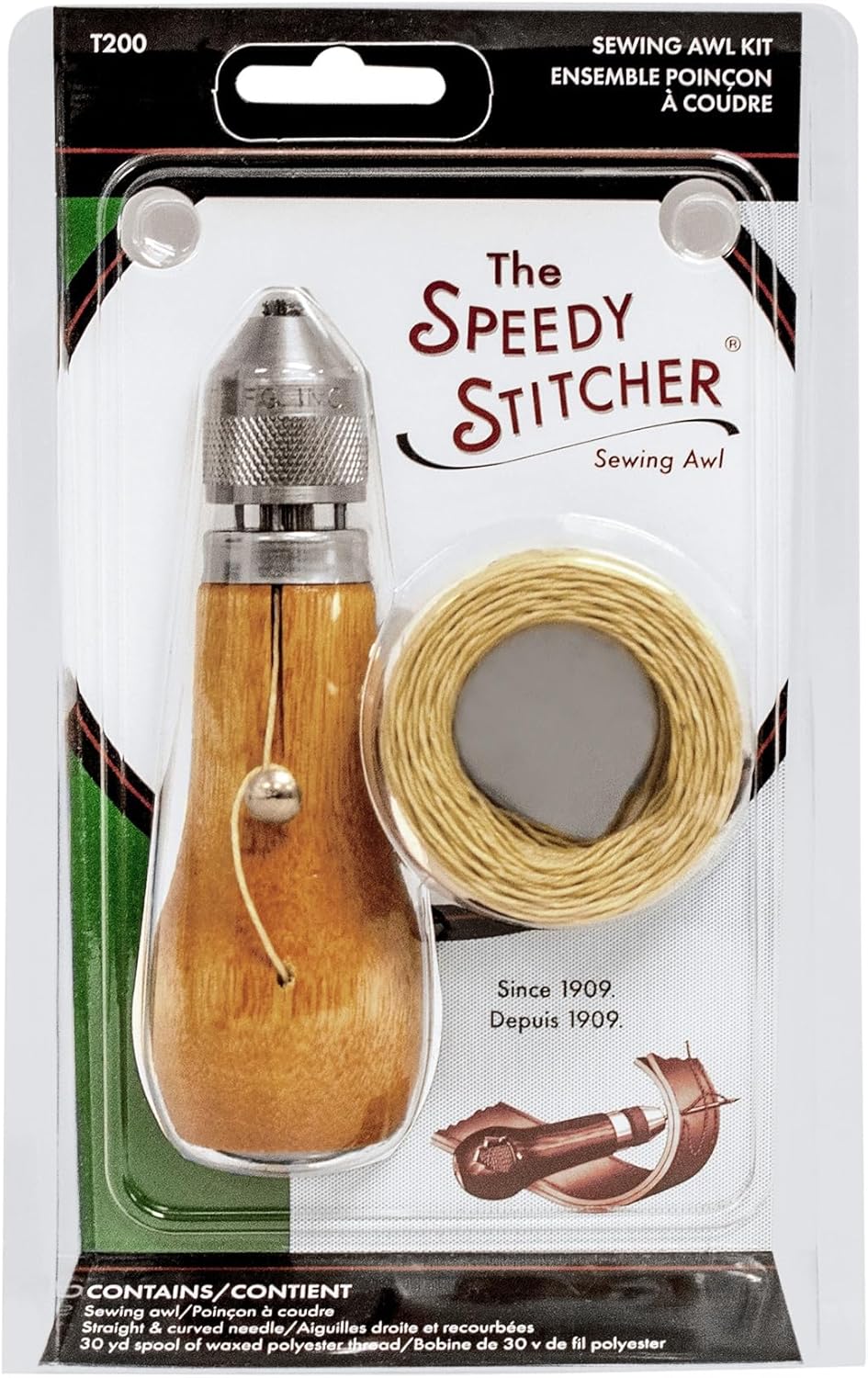 Speedy Stitcher Sewing Awl for Heavy Material with Wood Handle
