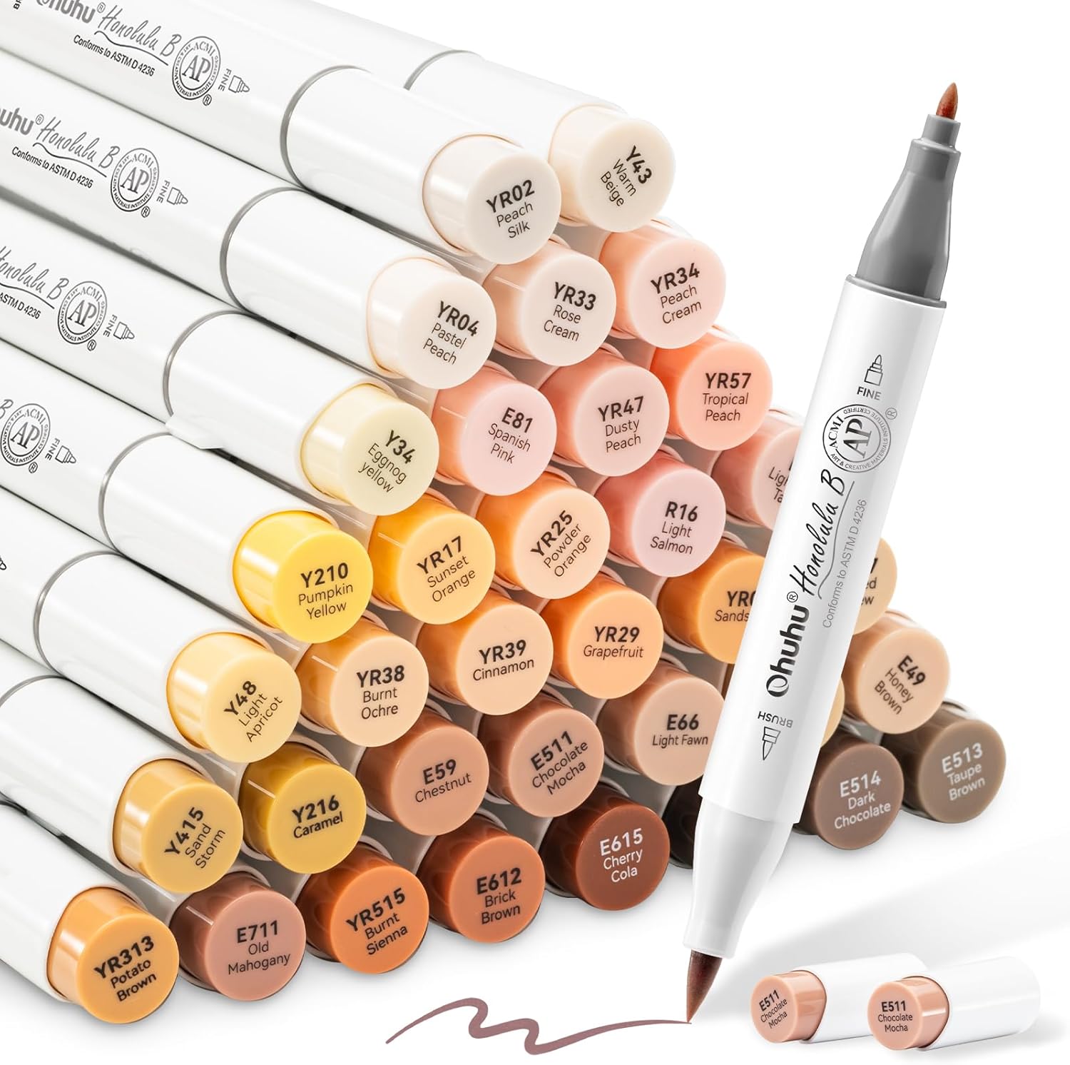 Ohuhu Brush Markers Skin Tone Set - 36 Portrait Colors for Artists