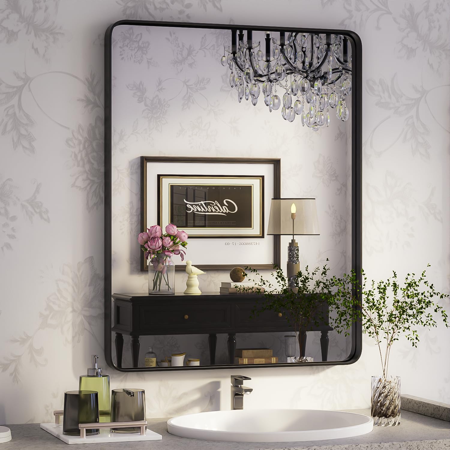 ISKMs Black Framed Mirror 24in x 36in for Bathroom and Home