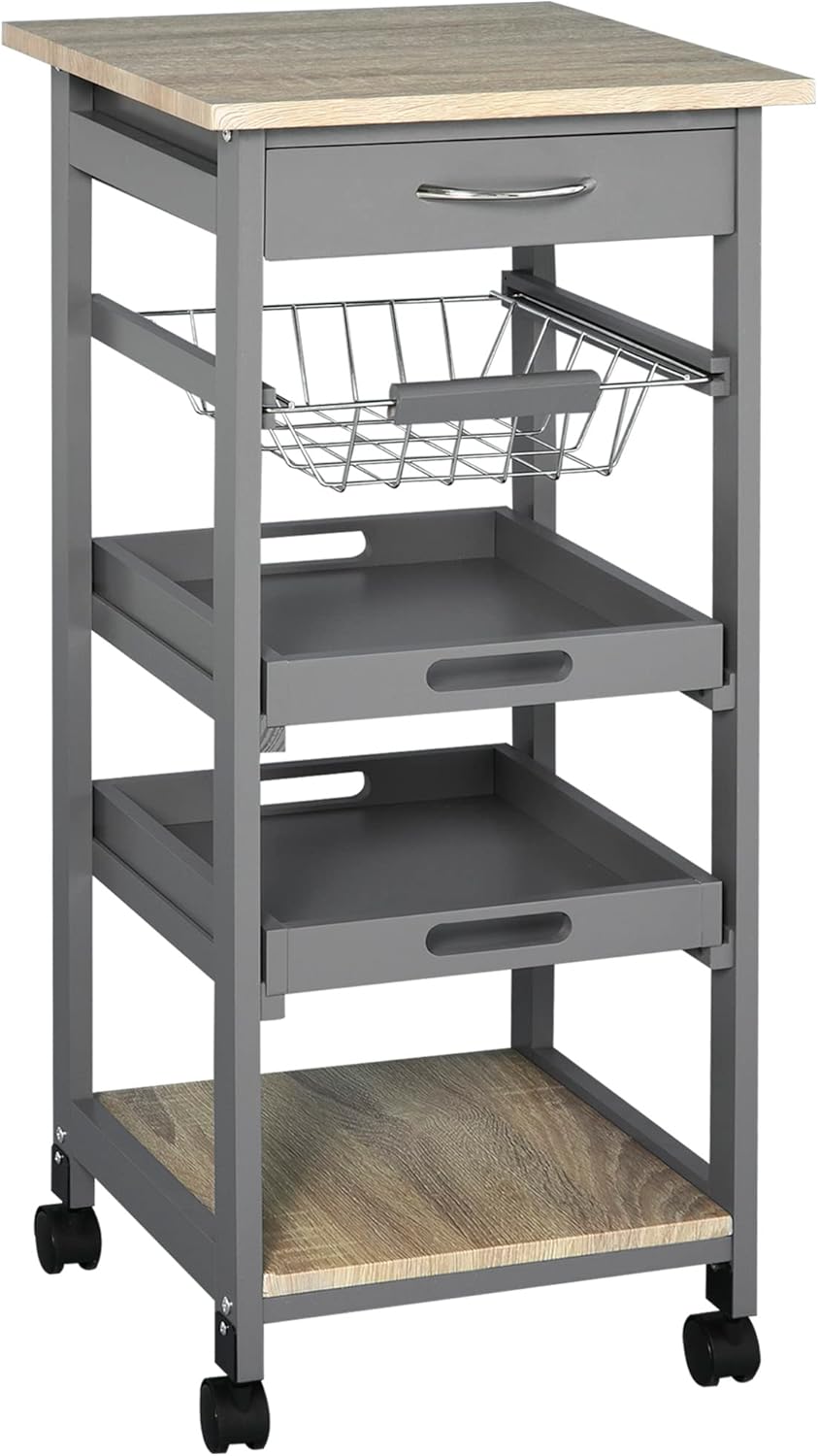 HOMCOM Gray Rolling Kitchen Cart