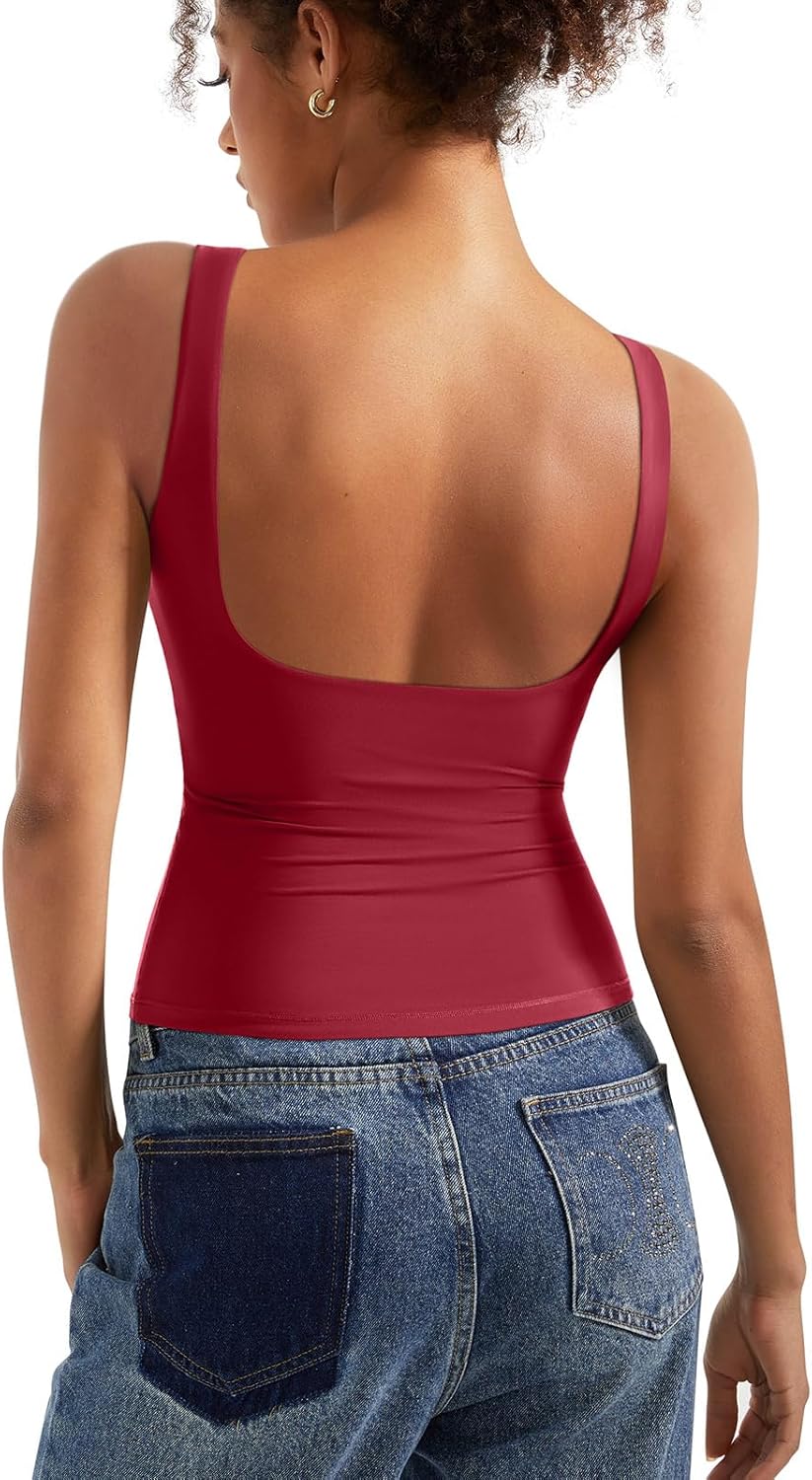 Padded Open Back Boat Neck Tank Tops for Women - Stylish & Soft