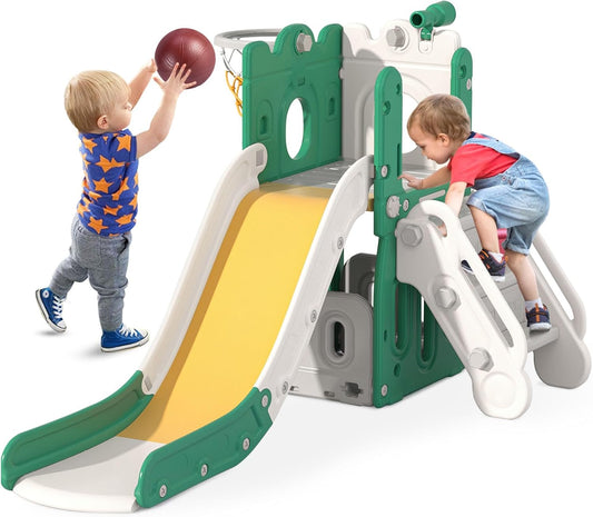 BIERUM 7 in 1 Toddler Slide with Basketball Hoop and Ring Toss