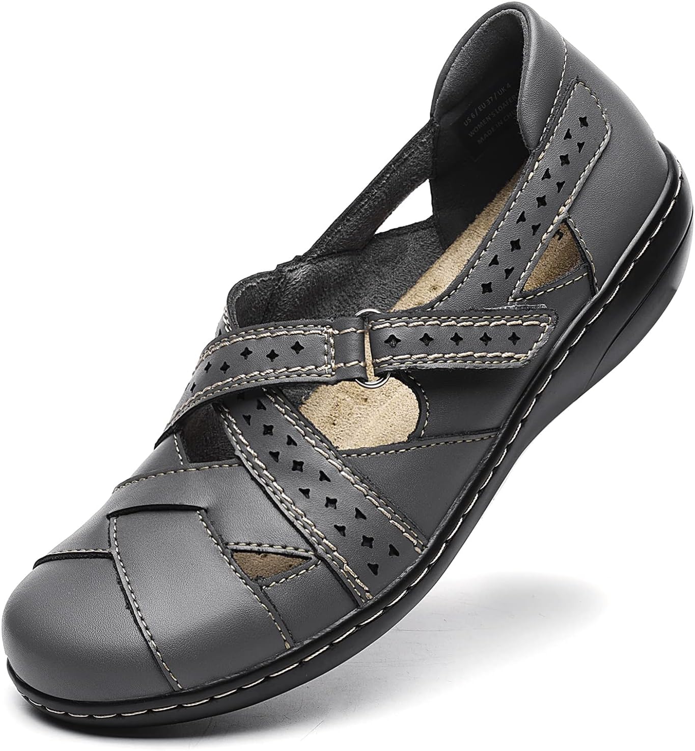 Irrefour Women's Classic Genuine Leather Casual Loafer Sandal