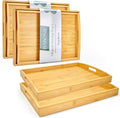 Bamboo Serving Tray Set of 4 - Durable Decorative Trays for Home Use