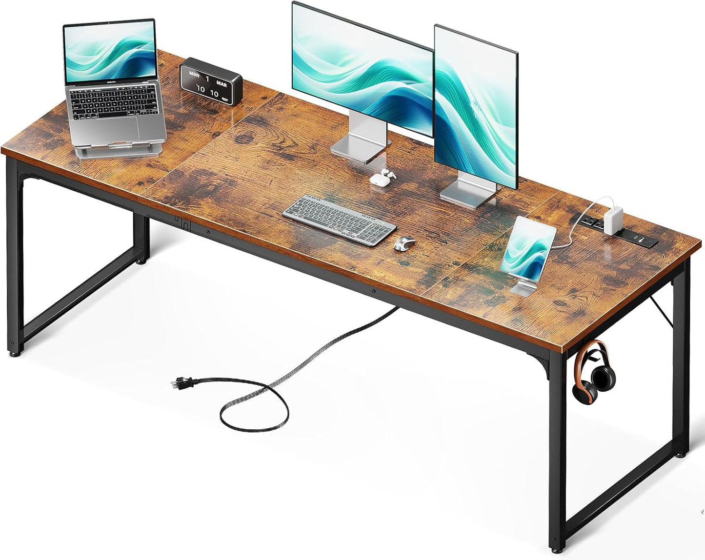 71 Coleshome Desk: USB Ports, Large & Rustic Brown