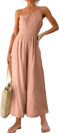 Trendy Women's High Waist One Shoulder Linen Jumpsuit