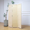 3 Panel Room Divider Bamboo Folding Screen, Beige 67in H x 46in W