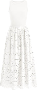Women Summer Sleeveless A-Line Boho Lace Eyelet Cotton Maxi Dress