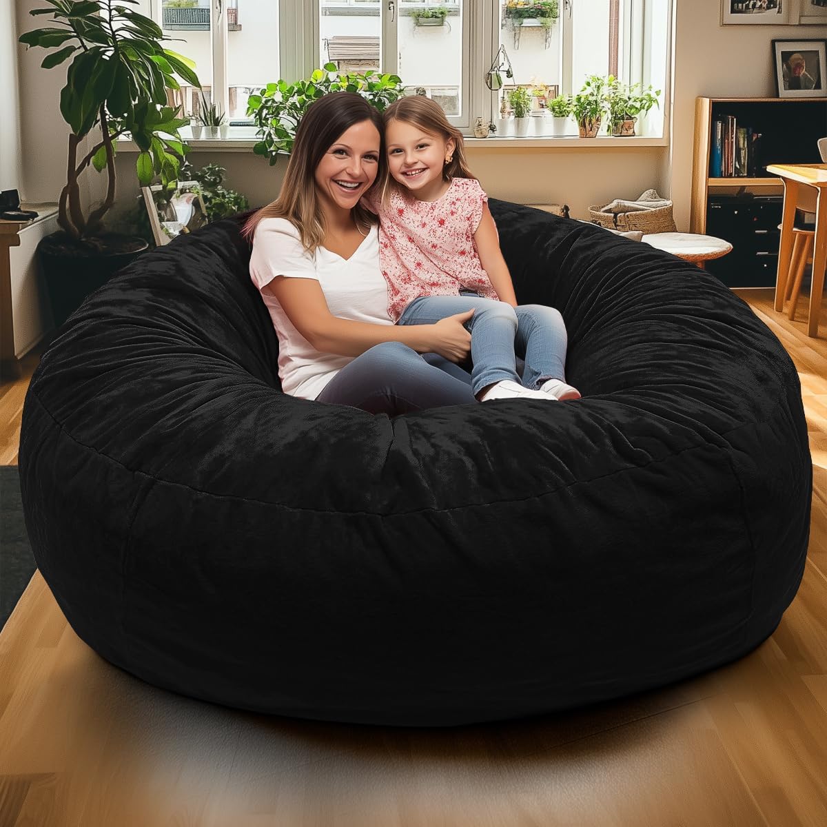 6ft Black Fur Bean Bag Chair - Ultimate Comfort!