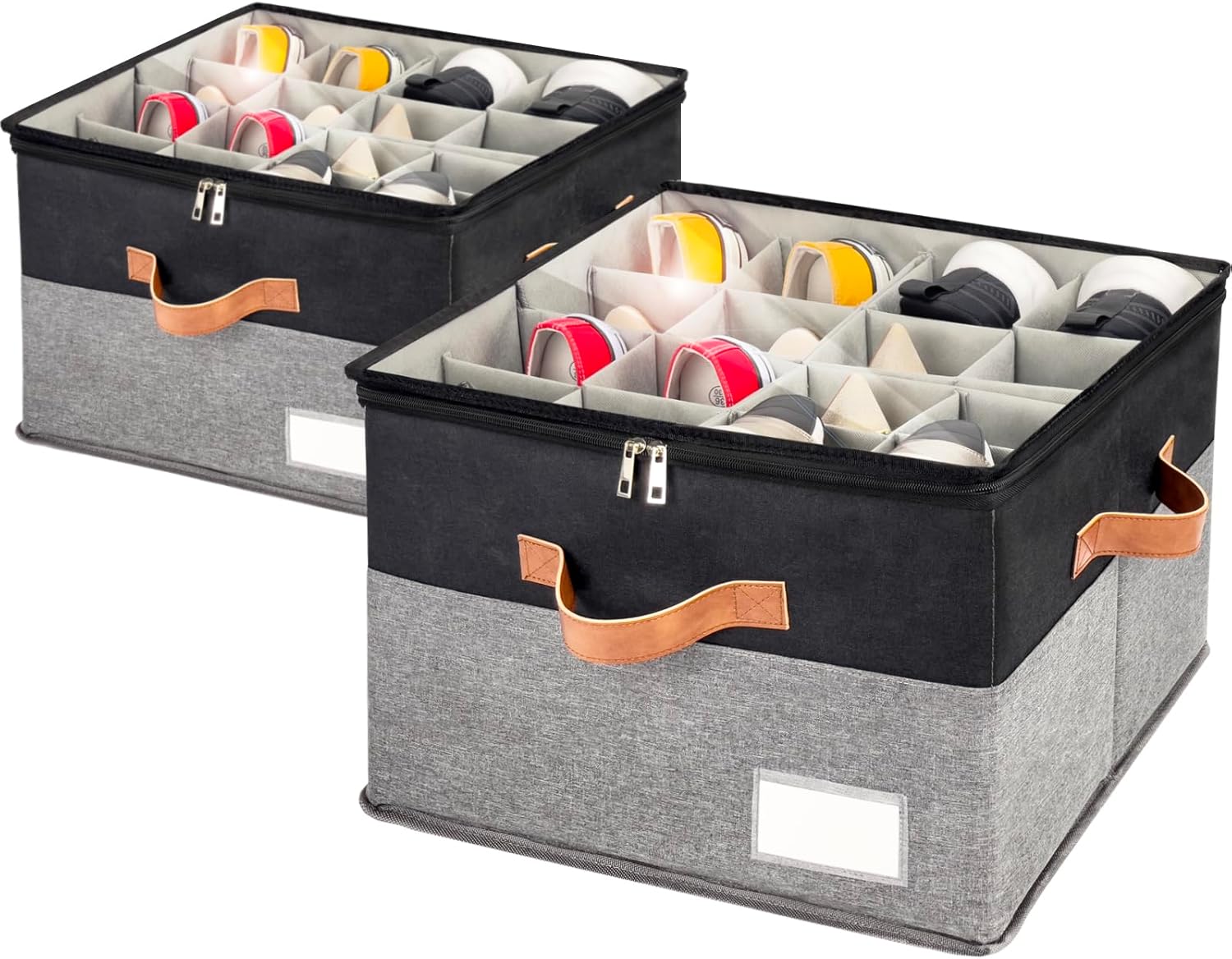 Shoe Organizer for Closet - Foldable Storage Bins with Clear Cover