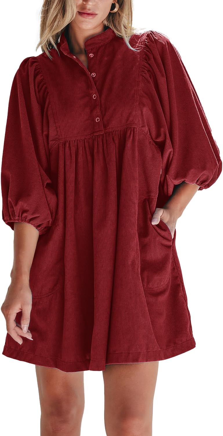 Opemiby Womens Casual Dresses Corduroy Button Up Style