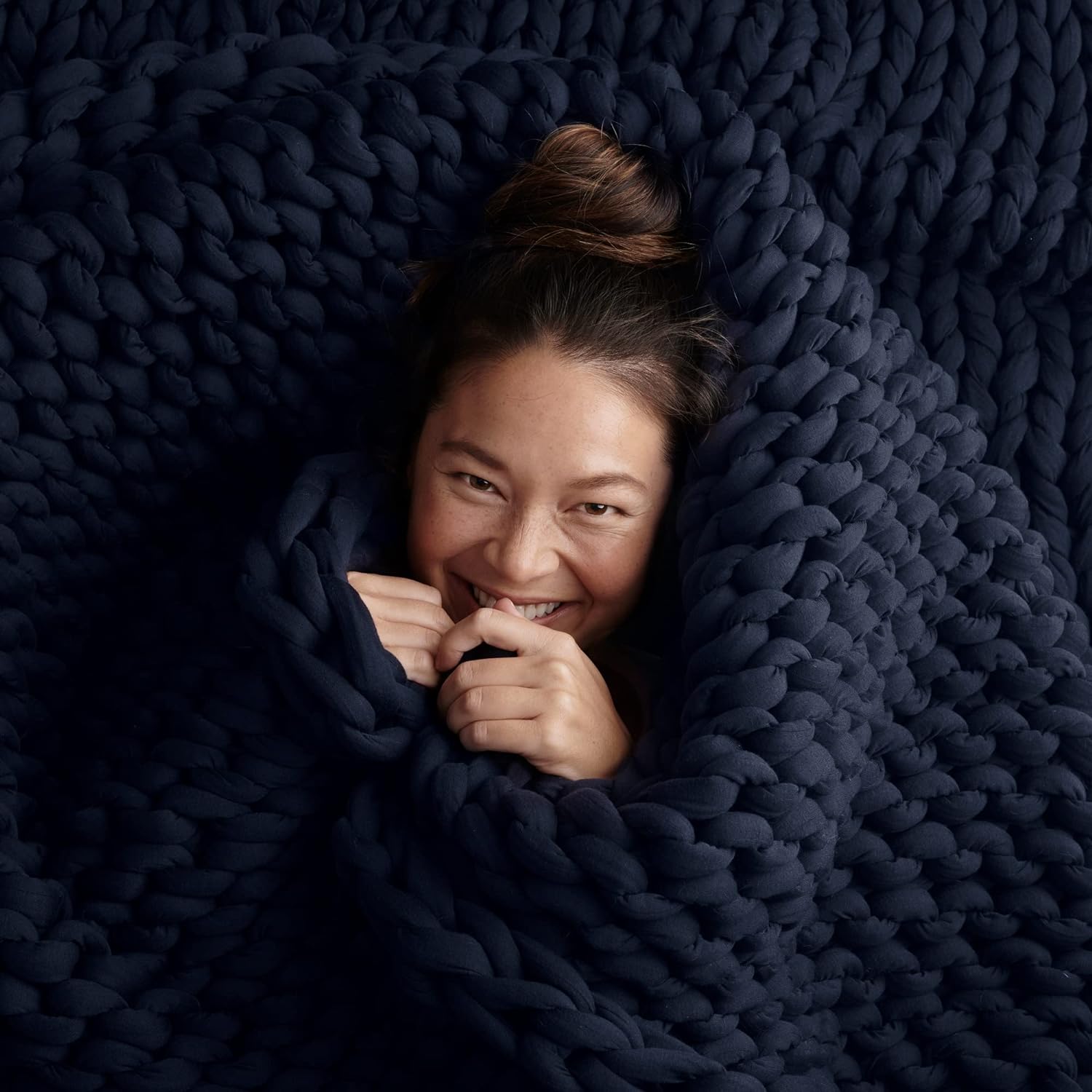Bearaby Cotton Hand-Knit Weighted Blanket for Deep Sleep Comfort