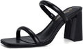 Athlefit Women's Square Open Toe Two Strap Heeled Sandals