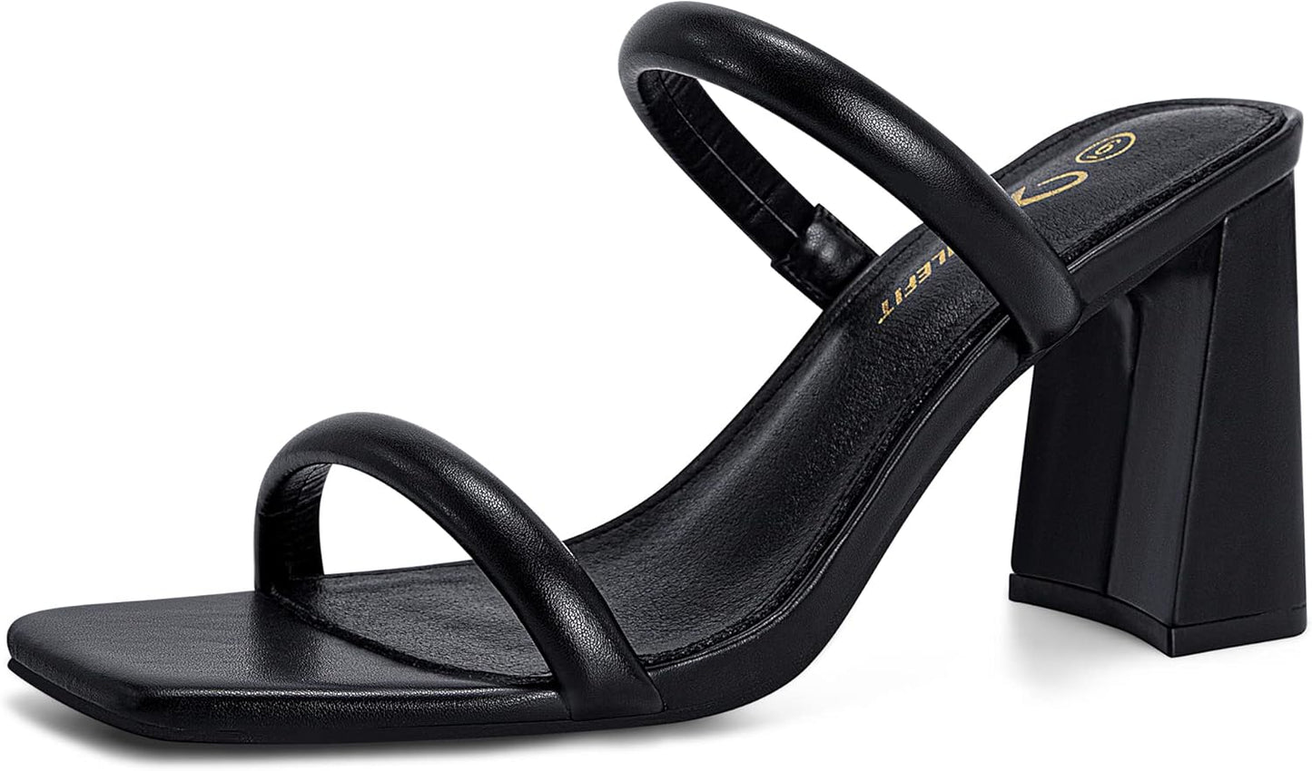 Stylish Square Open Toe Two Strap Heeled Sandals for Women