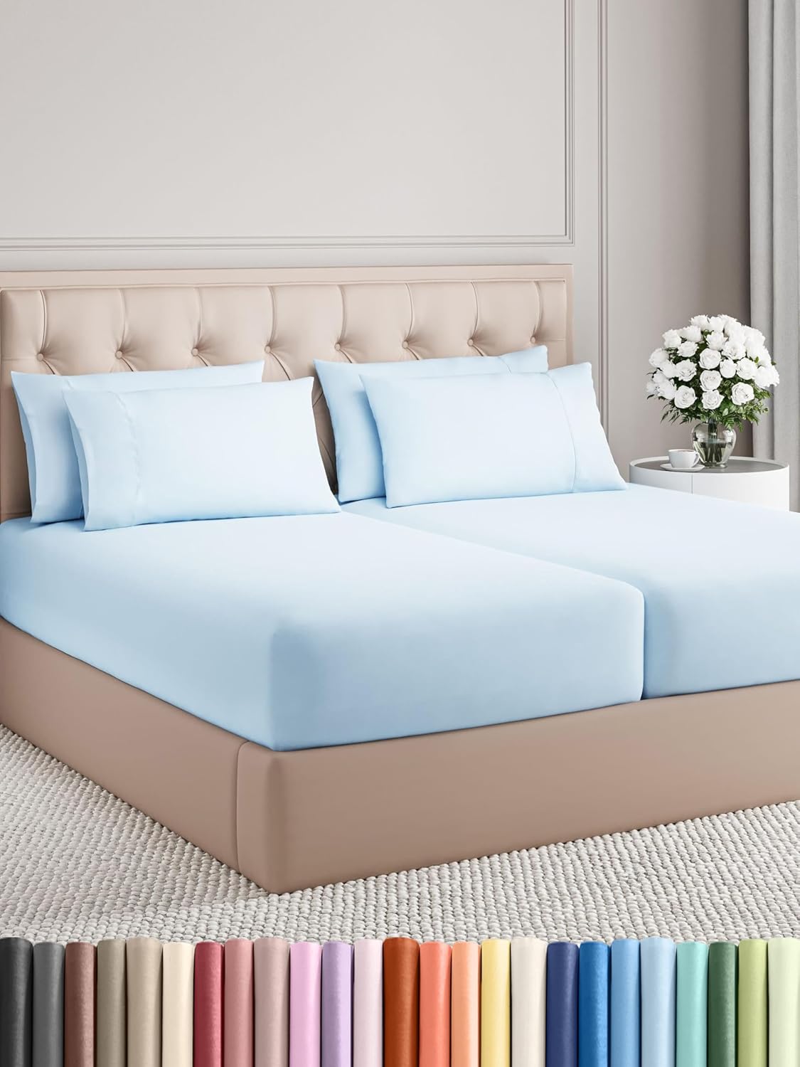 Split King 7 Piece Sheet Set - Soft Cooling Sheets for Sleepers