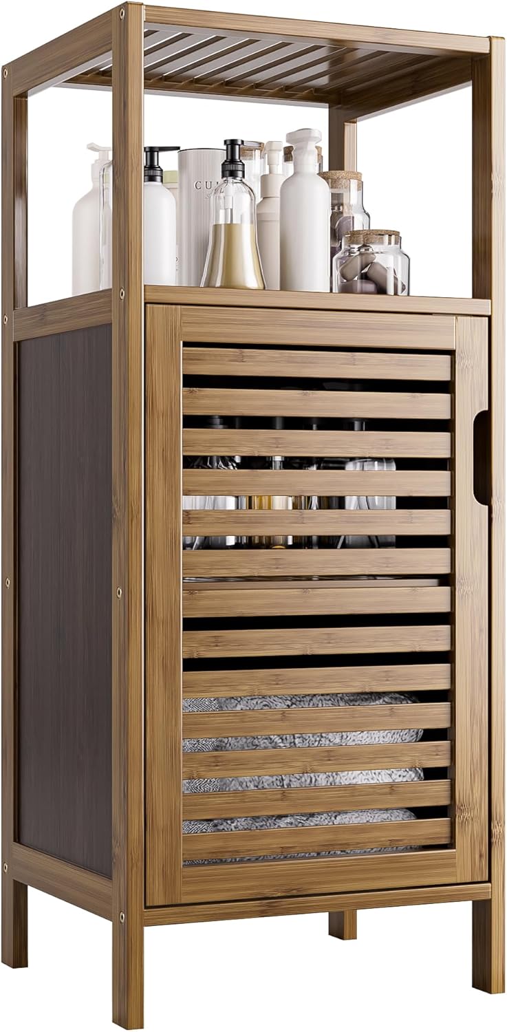HITNET Bamboo Floor Cabinet for Bathroom and Living Room Storage