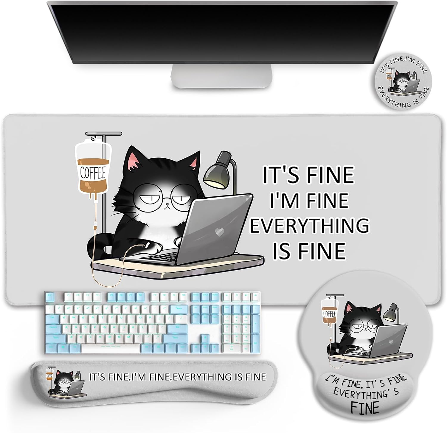 Cute Cat Ergonomic Mouse Pad Set