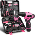 Pink Tool Set 12V Cordless Drill Kit - 151 Piece Home Tool Set
