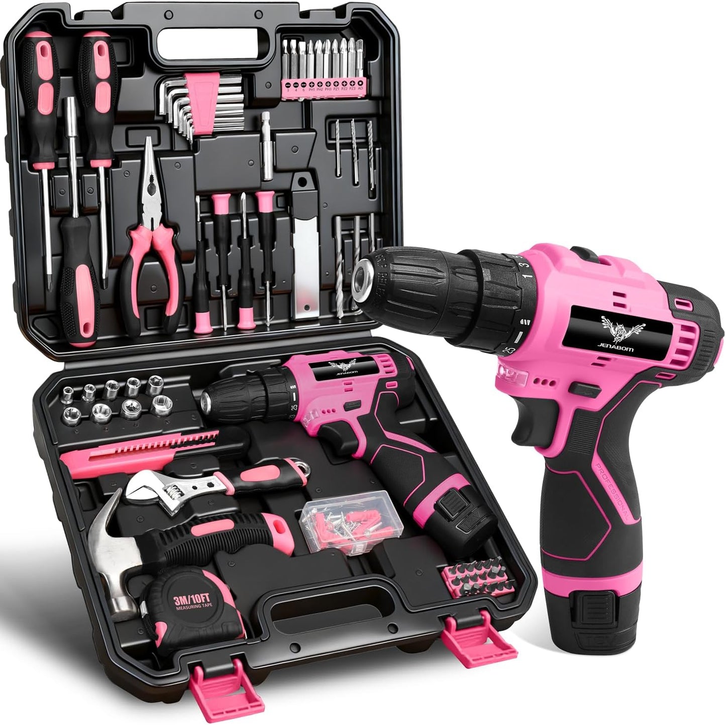 Pink Tool Set - 12V Cordless Drill Kit for Homeowners & DIYers