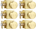 Gold Interior Door Knobs - Brushed Zinc Alloy Privacy Set (6 Pack)