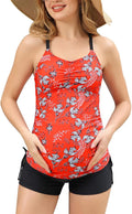 Maternity Athletic Tankini Two Piece Floral Ruched Top with Shorts