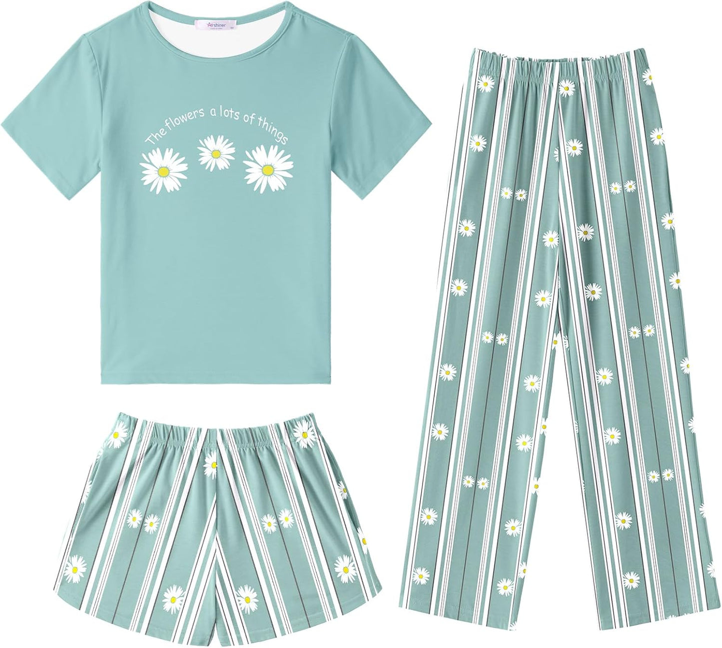 Arshiner Girls Pajama Set 3 Piece Soft Cute Sleepwear for Kids