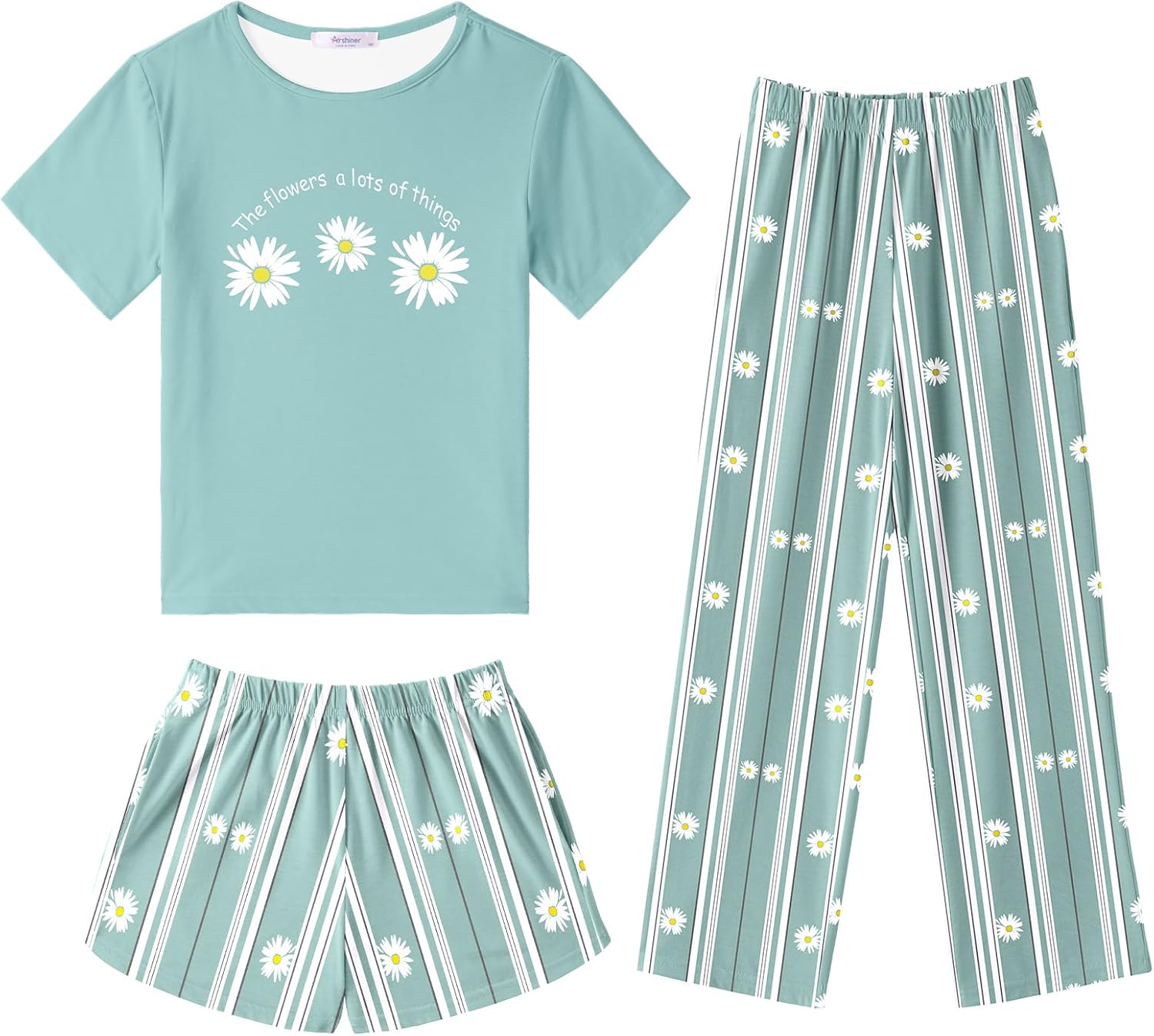 Arshiner Girls Pajama Set 3 Piece Soft Cute Sleepwear for Kids