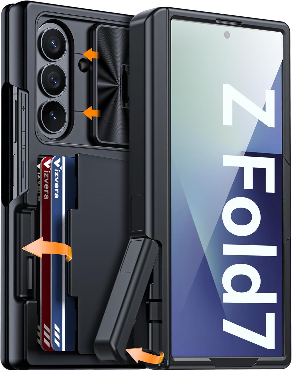 Vizvera Samsung Galaxy Z Fold 7 Case with RFID Wallet & Kickstand