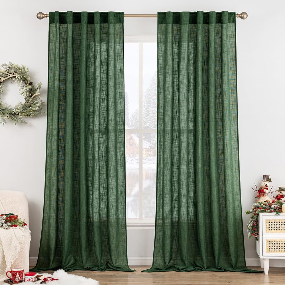 MIULEE Emerald Green Linen Curtains for Bedroom and Living Room