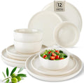 AmorArc Dinnerware Set for 4, 12 Pieces - Handcrafted Stoneware