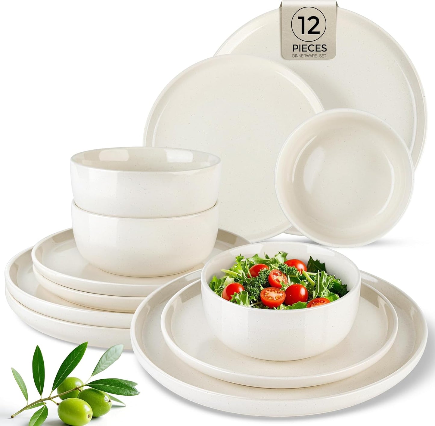 AmorArc Dinnerware Sets for 4 - 12 Pieces Ceramic Plates