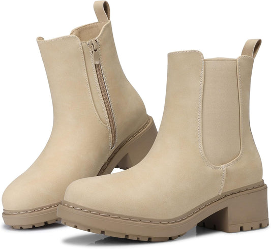 SHIBEVER Women's Chelsea Boots Slip on Chunky Heel Platform