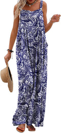 Women's Cotton Boho Floral Wide Leg Overalls - Loose Fit