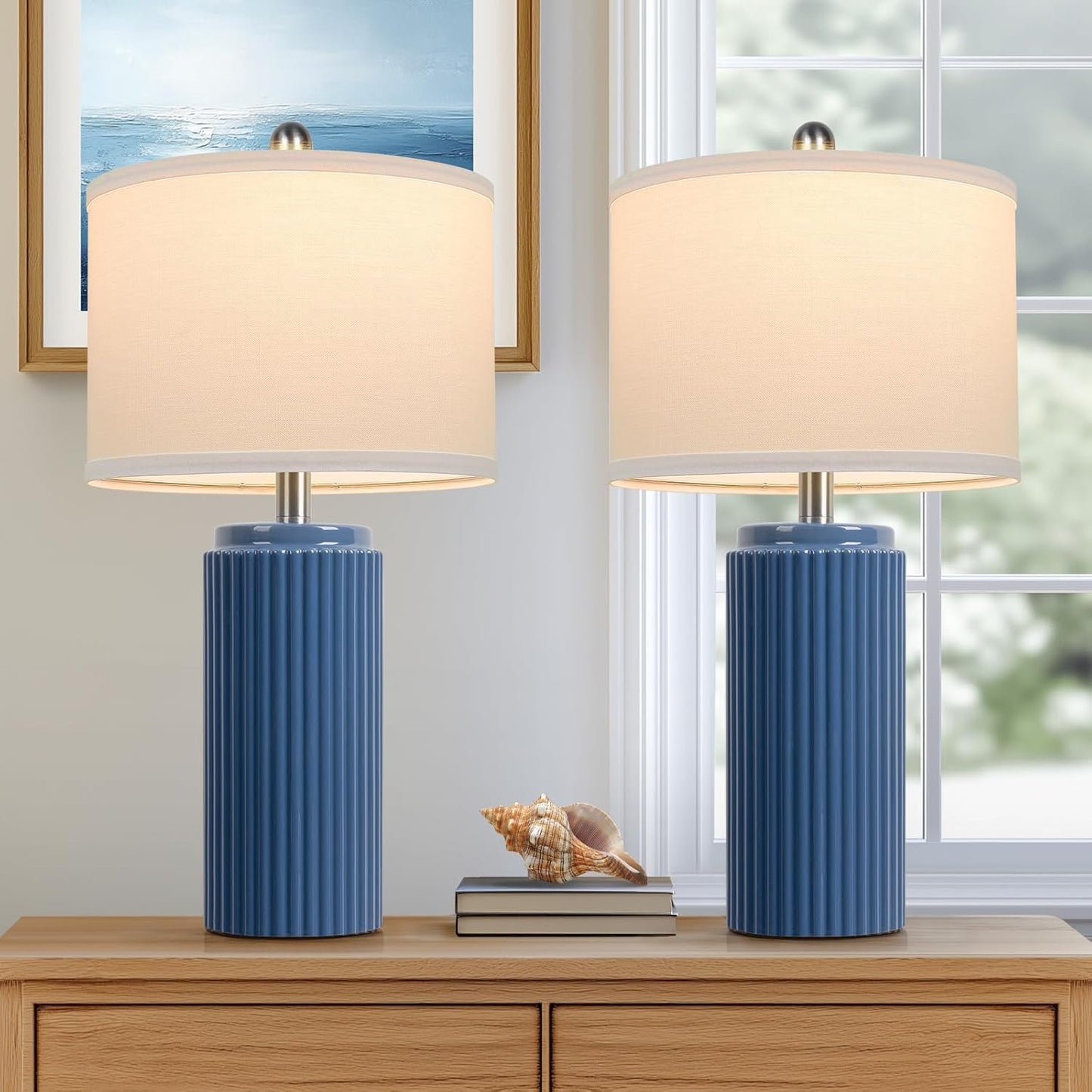 Modern Farmhouse Ceramic Table Lamps Set of 2 for Home Decor