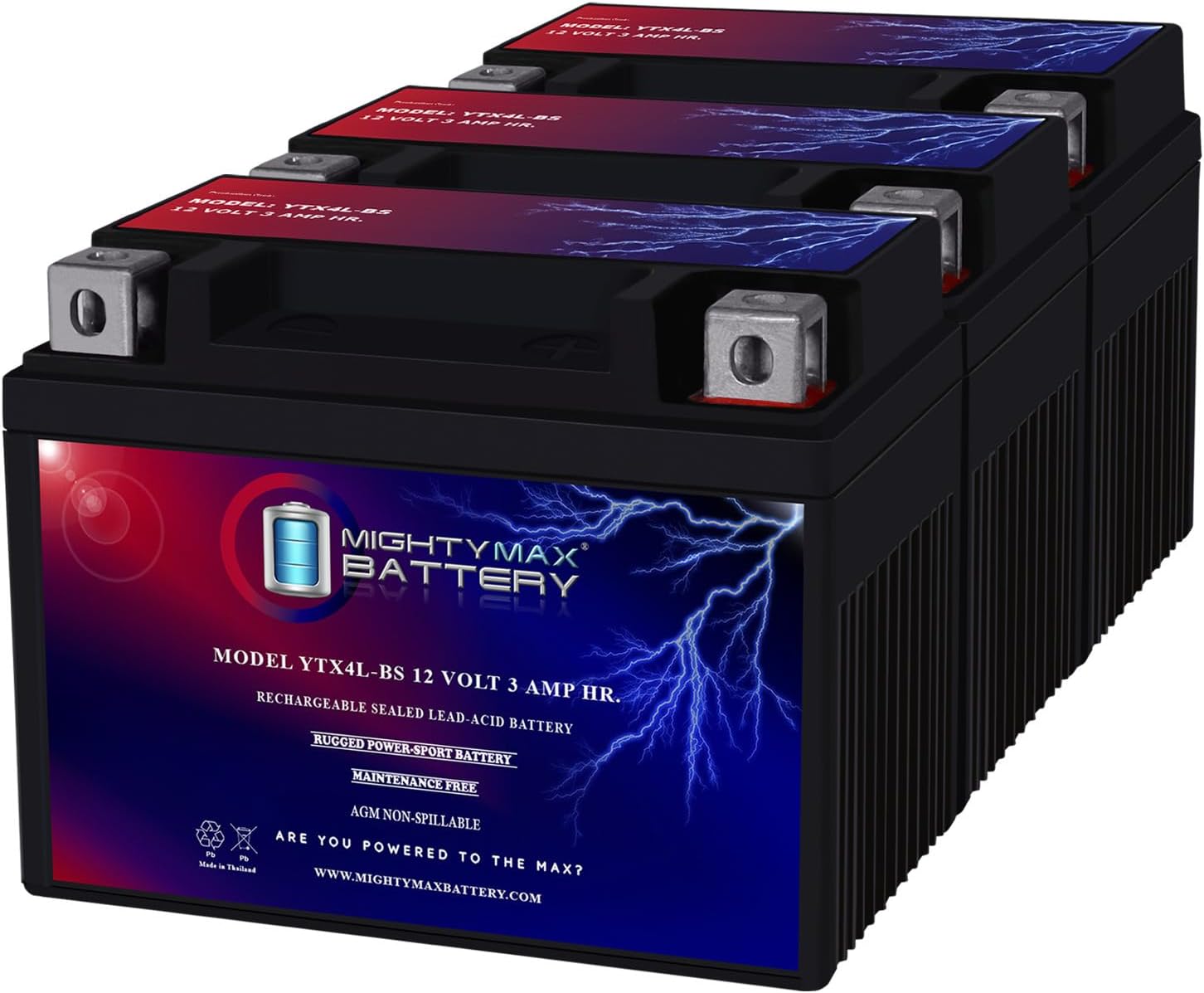 Mighty Max Battery YTX4L-BS 12V 3AH Motorcycle Battery Pack