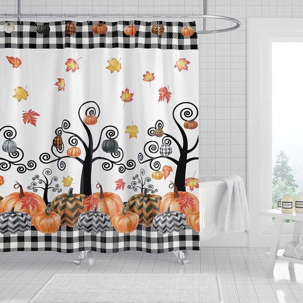 Farmhouse Pumpkin Fall Shower Curtain - 12 Hooks