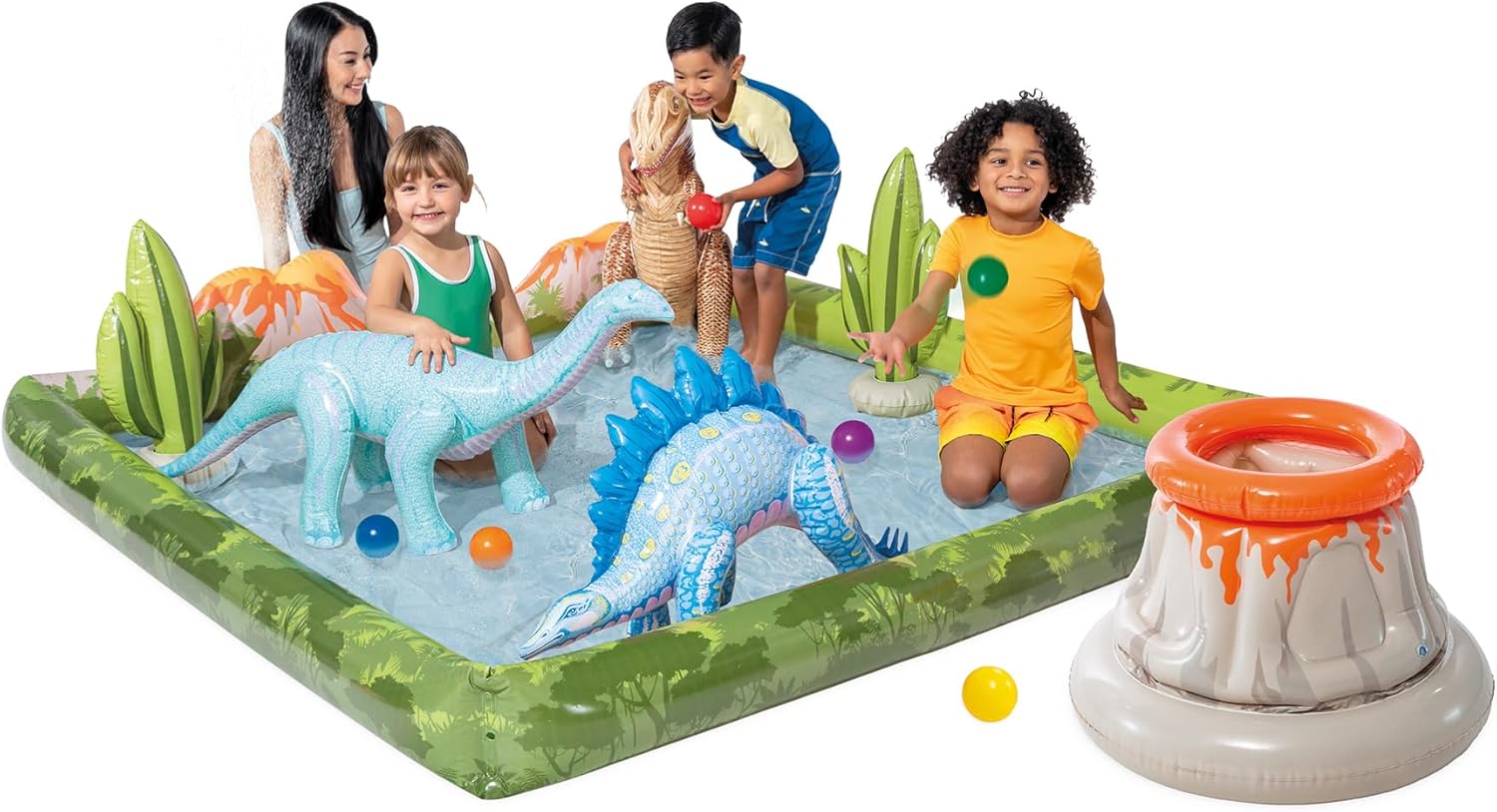 Jurassic Adventure Inflatable Kiddie Pool with Slide & Sprayer