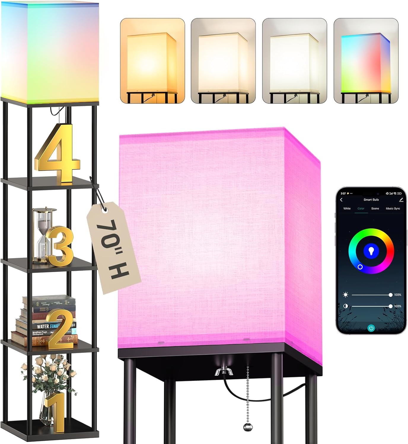 5-Tier Floor Lamp with Shelves and RGB Smart Bulb for Home