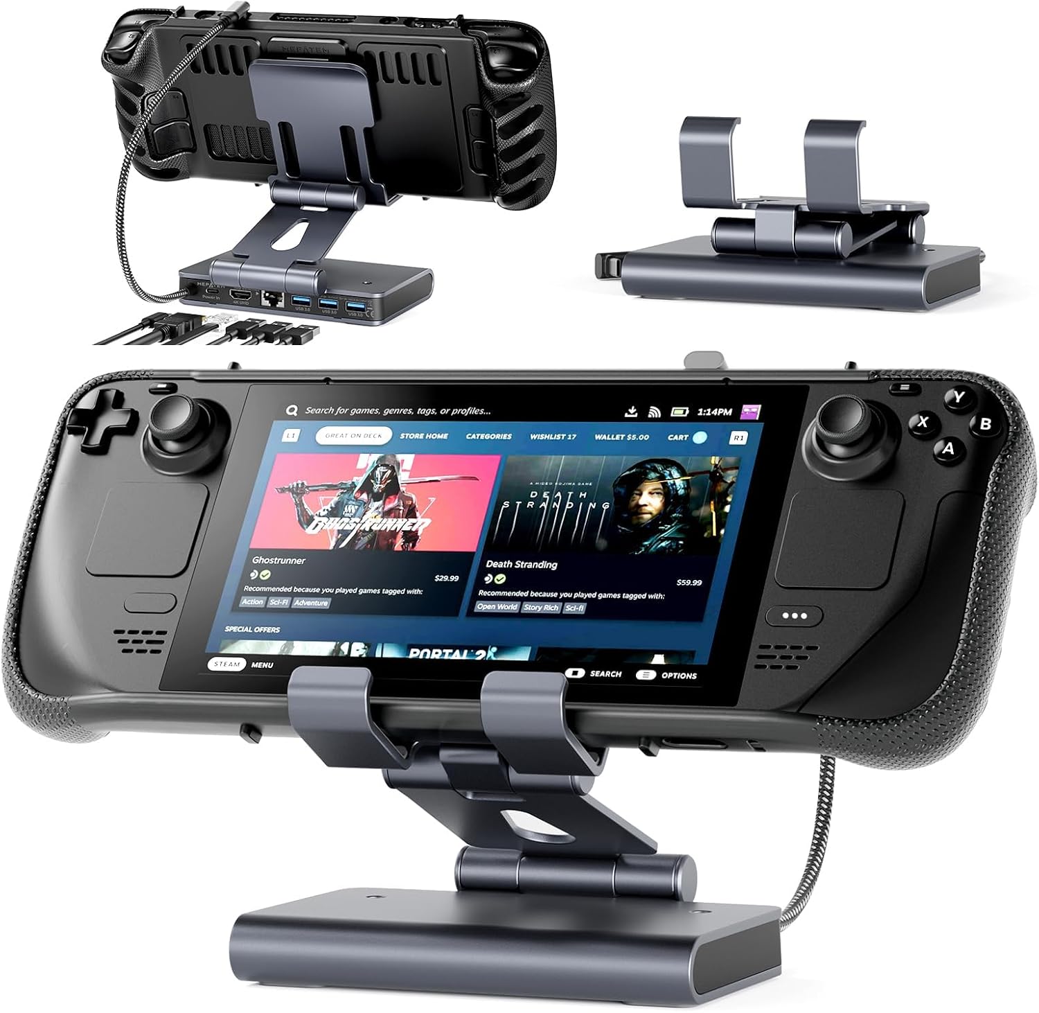 Steam Deck Dock 6-in-1 with Adjustable Stand for Gaming