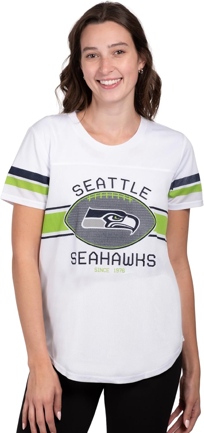 Ultra Game Women's NFL Official Soft Mesh Varsity Stripe T-Shirt