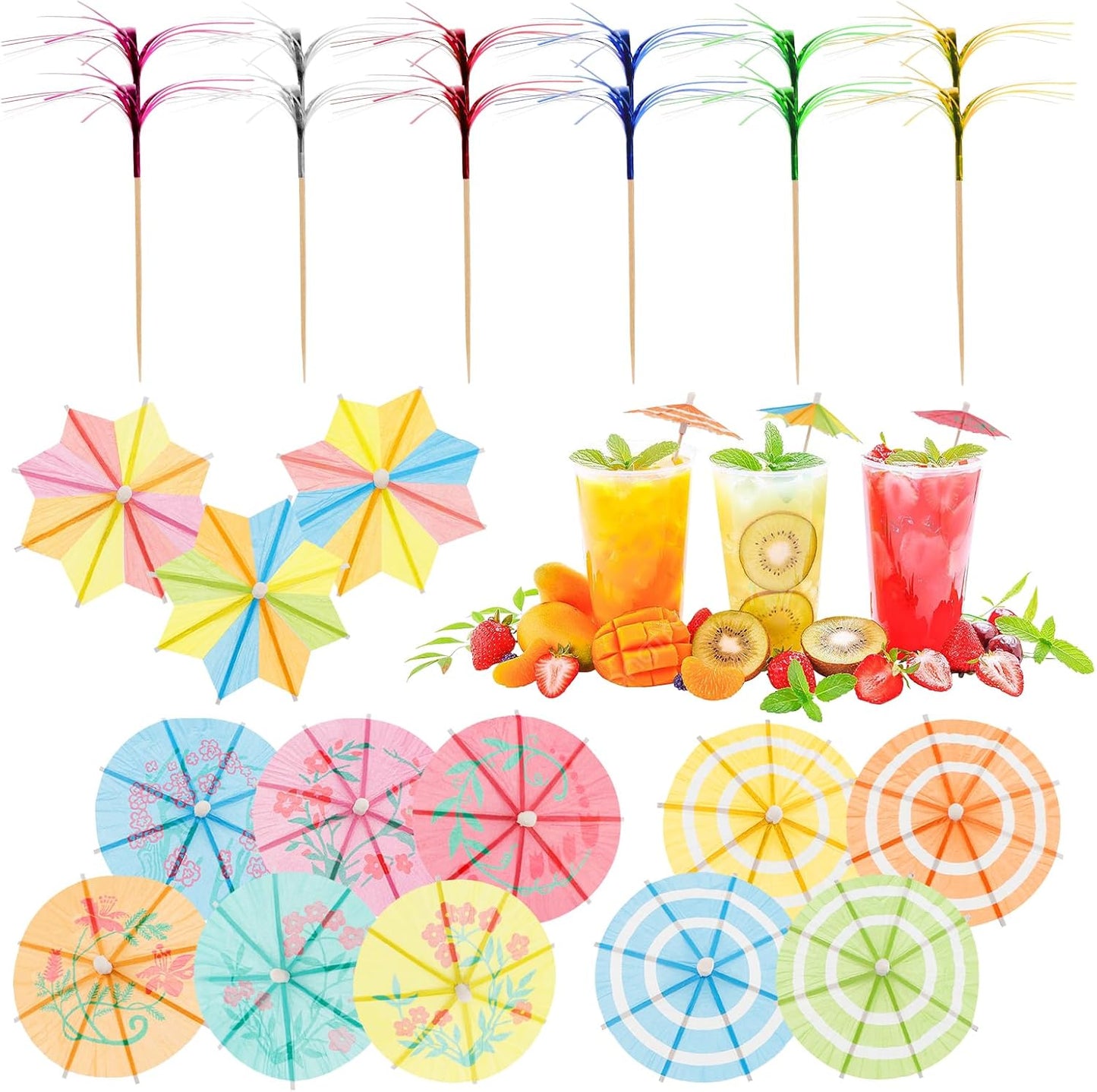 Colorful Tropical Umbrella Picks - Set of 200