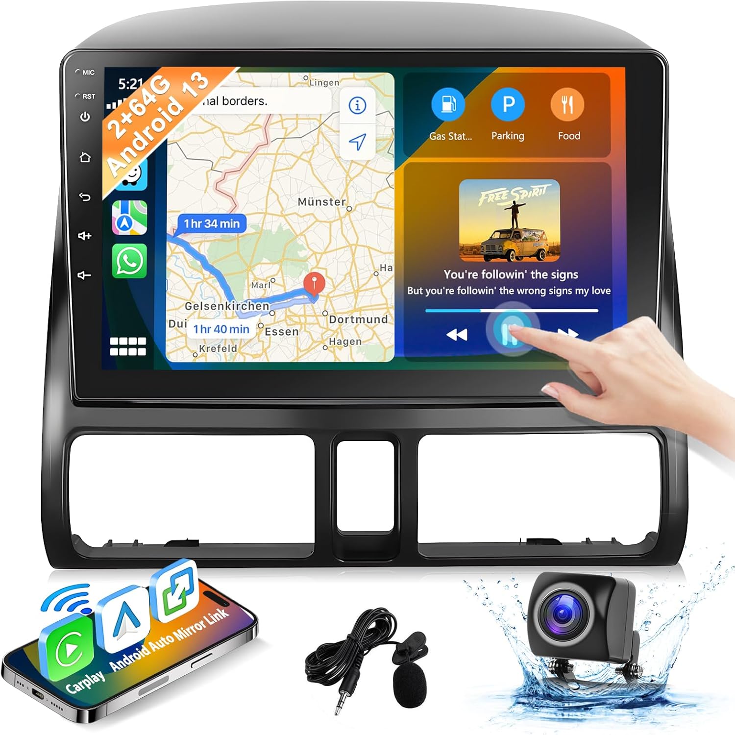 Podofo Wireless Carplay Android Auto Stereo for Honda CRV 2002-2006