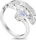 925 Sterling Silver Gemstone Bypass Feather Ring - Moonstone Accent